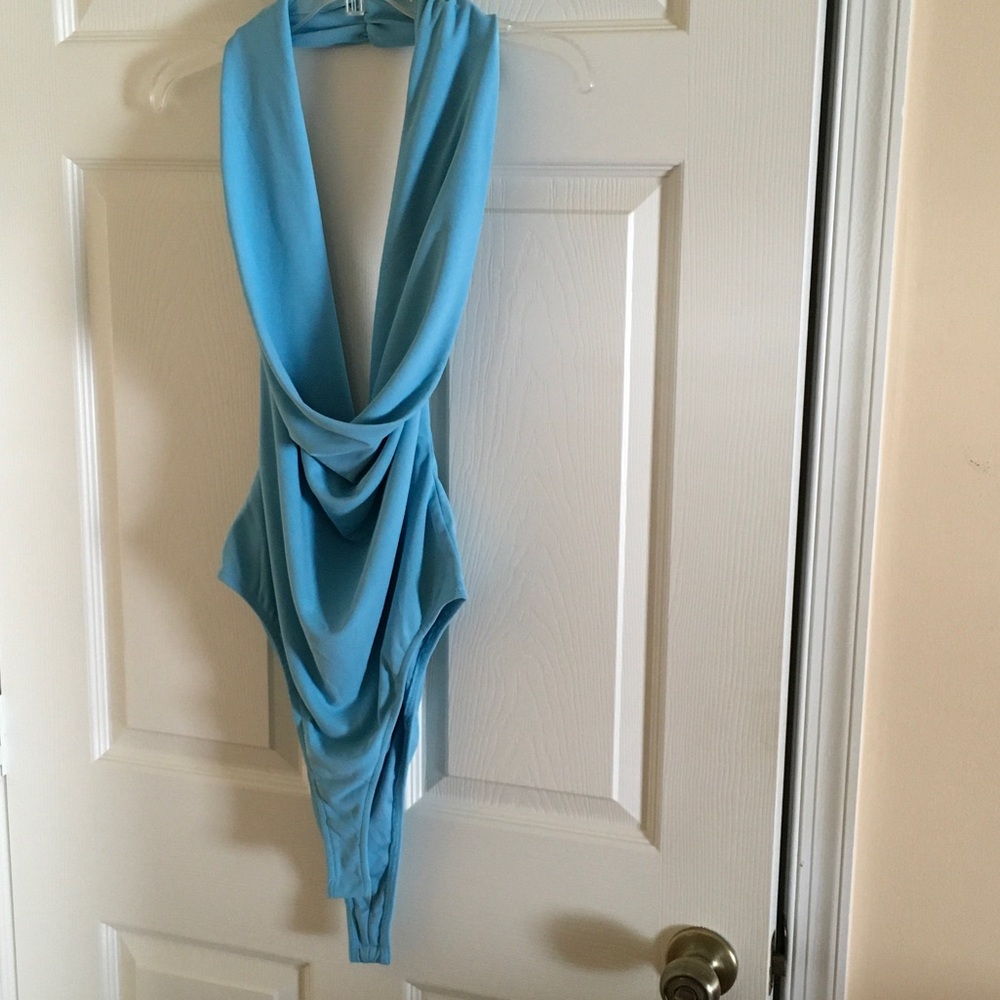 NWOT Zara Light Blue Draped Bodysuit